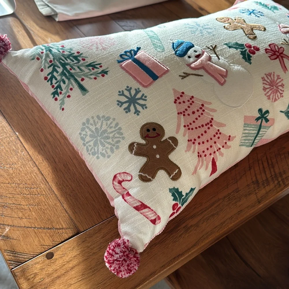 CHRISTMAS PINK CORDUROY PILLOW. NWT